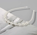 Elegant white faux pearl headband with gradient sizes and soft protective end caps - Style 2 Gradient Large Pearl Headband