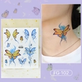 Tatuaggi temporanei a farfalla glitterati in blu e arancione modello FG-102 - Farfalla Gialla Arancione Blu (FG-102)