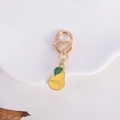 Golden zinc alloy pear fruit keychain with Lovely engraving and heart lobster clasp - Letter Small Pear