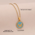 Collar de acero inoxidable dorado con colgante redondo de mariposa en esmalte azul - Estilo redondo azul (4#蓝色)