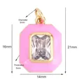 Pink enamel octagonal pendant with radiant cut center stone and gold plated details - Pink Rectangle