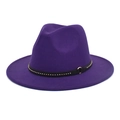 Detail of purple fedora hat featuring black leather band with studs and gold metal buckle - M (56-58cm) / Purple