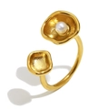 Minimalist 18K gold plated stainless steel open ring with organic shell and pearl detail - Gold (Shell Pearl Open Ring)