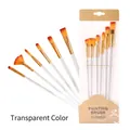 Set of 6 paint brushes with transparent handles and orange synthetic bristles - 7Pcs Transparent Plastic Handle HB96T / Clear