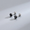 Elegant S925 sterling silver four-prong stud earrings with black zircon and screw back - 4mm / Platinum Plated Black Zircon