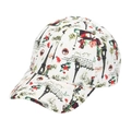 Close-up of white baseball cap with Eiffel Tower, red roses, and Paris-themed print - One Size / White