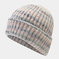 Close-up of the thick multi-color ribbed knit texture and folded hem of the beanie hat - One Size / Lavender Beige Pink Mix (2#)
