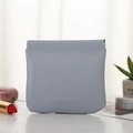 Light gray PU leather mini pouch with automatic closing for lipstick and earphones - Haze Blue