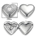 Silver stainless steel heart locket with floral engraving, size 29x27mm for photos - A108-Flower/Heart