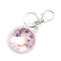 Detailed close-up of handmade Tree of Life keychain featuring purple amethyst gemstones - Amethyst