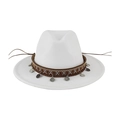 Chapeau fedora en feutre blanc avec ruban tissé ethnique et breloques de pièces - 58cm / Blanc