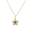 Gold star necklace with blue gemstone pendant and micro-pave crystals on box chain - Eight-pointed Star / Gold