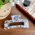 Large rectangle acetate hair claw clip with blue and brown marble pattern texture - Gem Grey 13cm