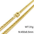 Gold stainless steel Cuban link chain necklace 450x6.5mm with secure box clasp - Gold Necklace (KN119045-Z) / 45cm