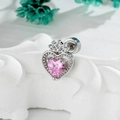 Silver crown heart stud earring with pink zircon on a textured white stone base - Single Piece / Pink (A1048-2#)