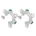 Pendientes de aro plateados con piedras verde esmeralda y perlas blancas finas - Color Acero