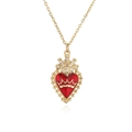 Collana cuore dorata con smalto rosso, corona e zirconi scintillanti in stile vintage - Cuore Rosso Smaltato con Corona
