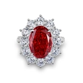 Luxurious S925 silver ring featuring a large red oval gemstone with a halo of white diamonds - Sunflower Oval Style (FDJZ-088)
