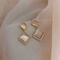 Golden geometric earrings with rhombus shape and white cat-eye stones for women - 25# Silver Needle - Gold Square
