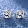 Square halo stud earrings with round brilliant cut center stone in 925 silver finish - 50-point Square Bag Earrings Led-30