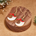 Christmas crescent moon earrings with red hat and green star in gold finish - Red Star Green Moon Christmas Style (E00908G)