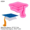Pink silicone mold for graduation cap shaped cake toppers with detailed size dimensions - 2# Doctoral Hat / Pink