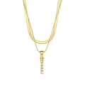 Double-layer gold snake chain and box chain necklace with vertical crystal bar pendant - Letter I Style