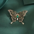 Golden butterfly brooch with deep green rhinestones and crystal teardrop pendants - 431# Green Butterfly