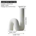 White ceramic twisted U-shaped vase with detailed dimensions and 23.5cm height specs - Biscuit White - Large Twisted U-Vase