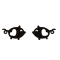 Cute black pig stud earrings with heart cut-out design in a symmetrical minimalist style - Black
