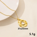 Retro 18k gold plated stainless steel necklace with hammered circular pendant - Irregular Hammered Ring (S1105-G+N22-G)