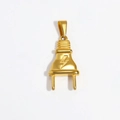 Detailed view of a gold-plated plug-shaped pendant with a lightning bolt engraving - Power Plug (H05) / Gold