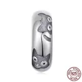 925 Sterling silver cat bead spacer with cute cartoon animal relief and polished finish - Double Cat Relief (SCC2996)