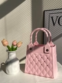 Pink EVA waterproof beach tote bag with diamond lattice pattern and cutout details - Pink