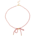 Elegant beaded necklace with pink purple crystals and golden heart bow pendant - Purple Faceted Bead Bow Heart Necklace (7393) / Purple
