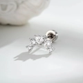 Orecchino per cartilagine curvo in acciaio argento con zirconi cubici a pavé - Pezzo Singolo / Bianco (A1036-1)