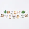 Close-up of jungle animal party banner with cartoon lion tiger and palm leaves - Jungle Animal Banner