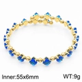 Gold titanium steel cuff bracelet with 6mm square blue zircon stones and beads - Dark Blue (KB169606-GG)