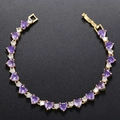 Luxurious 18K gold plated bracelet featuring purple heart-shaped zircons and white crystals - Gold Purple Zirconia