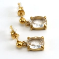 Golden square zircon stud earrings in titanium steel with clear silicone backings - 18K Gold / White