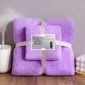 Plush light purple coral fleece towel set tied with ribbon for home bathroom use - Towel + Bath Towel [Mesh Bag] / Purple Coral Fleece