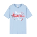 Light blue Mother's Day t-shirt featuring artistic Happy Mother's Day print and hearts - XS / Tops / Light Blue