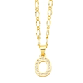 Close-up of gold letter O pendant necklace with sparkling micro-pave zircon crystals - Letter O