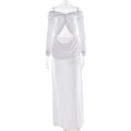 Détail de la robe longue en mousseline blanche à épaules dénudées avec nœud et découpe - S / Blanc