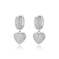 Sparkling silver-tone heart drop earrings with pave-set clear crystals and lever-back clasp - Platinum