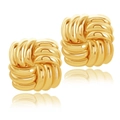 Minimalist square woven textured stud earrings in polished gold plated stainless steel - Square Braided Texture (E0833)