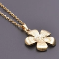 Golden 18k plated stainless steel five-petal flower pendant necklace with ribbed petals - Gold Necklace