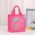 Pink mermaid non-woven gift bag with fantasy characters print and pink handles - 2005-1 Rose Pink / Small 23*22*11cm