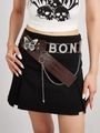 Subculture style dark brown crocodile pattern leather belt with rhinestone butterfly and chain - 100cm / Dark Coffee Crocodile Pattern BON Letters Rhinestone Butterfly Style (K0247A)