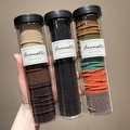 Three transparent tubes filled with colorful high-elastic hair ties for women ponytail - Black + Forest + Coffee (300 Pcs/Can)
